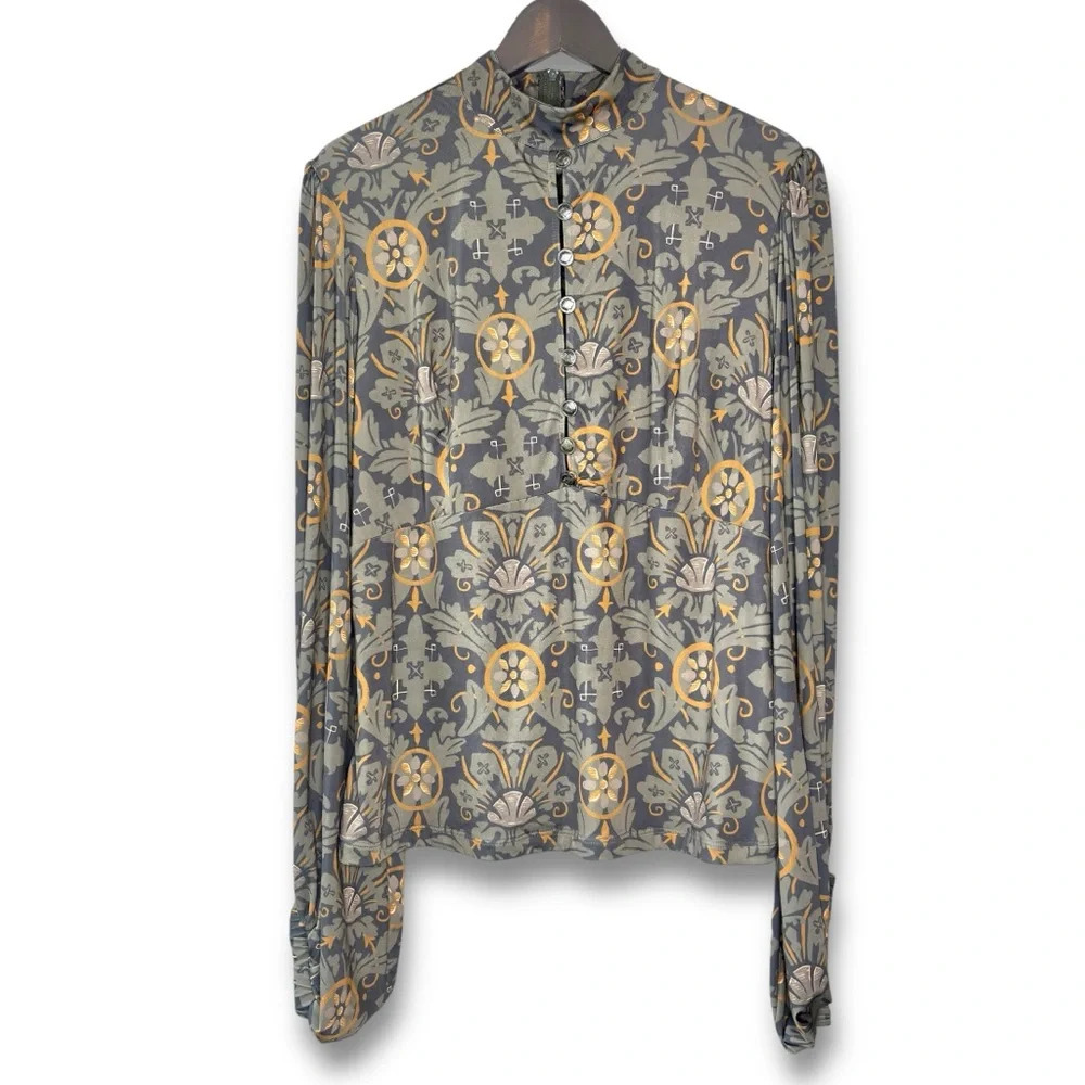 Laura Byrnes Hope Jahnstun Floral Pint Long‎ Seleve Mock Neck Blouse Size 2X